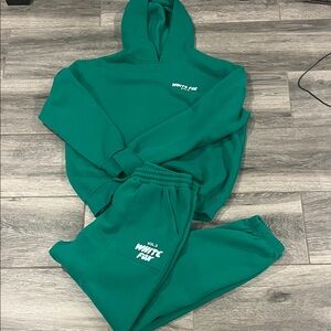Green White Fox hoodie and sweatpants set, top S/M, bottom L